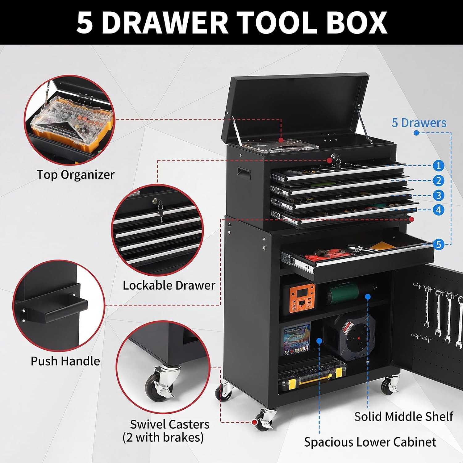 Armoire à outils roulante à 5  - Workshop Tools Trolley avis et prix
